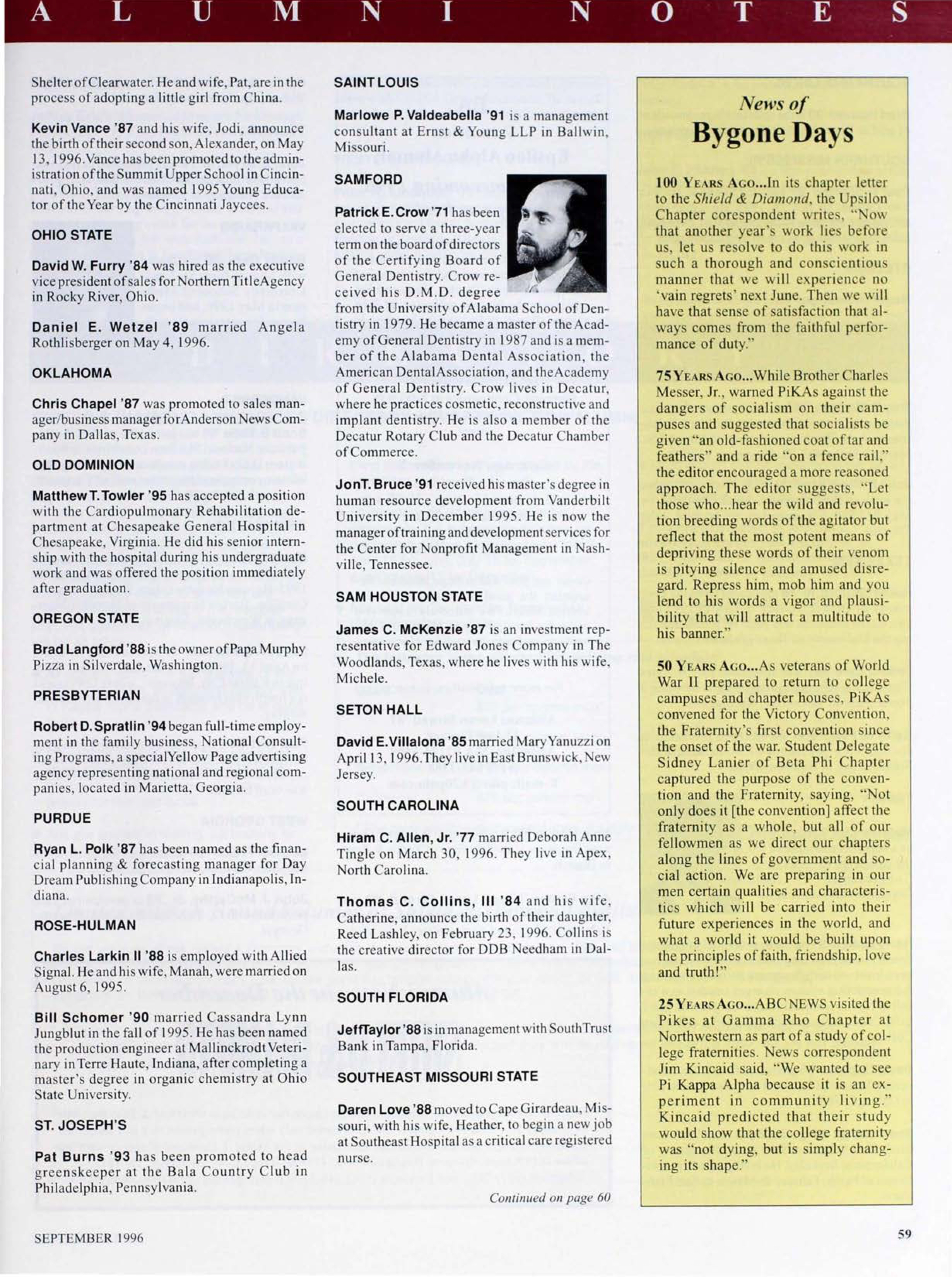 News of Bygone Days, September 1996